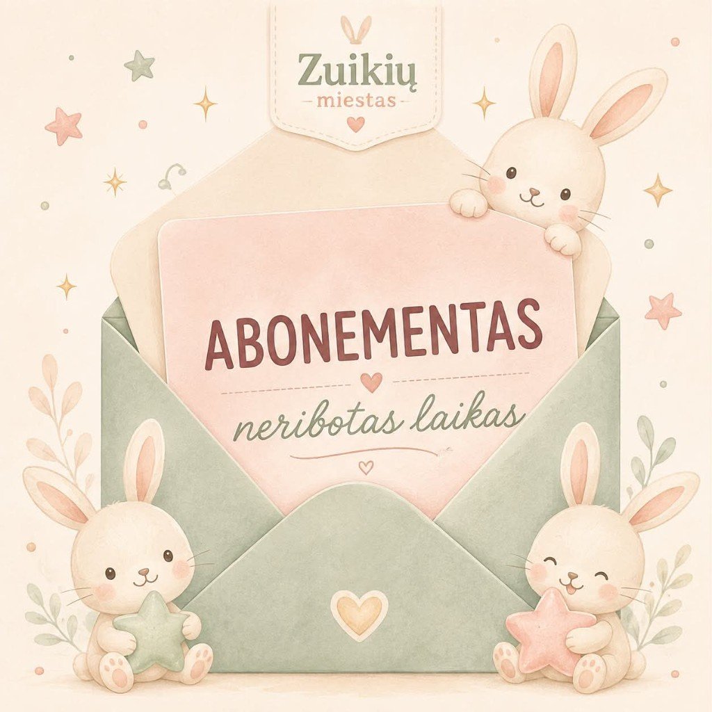 Zuikių Miestas neriboto laiko abonementas 12 kartų, iliustracija su zuikučiais